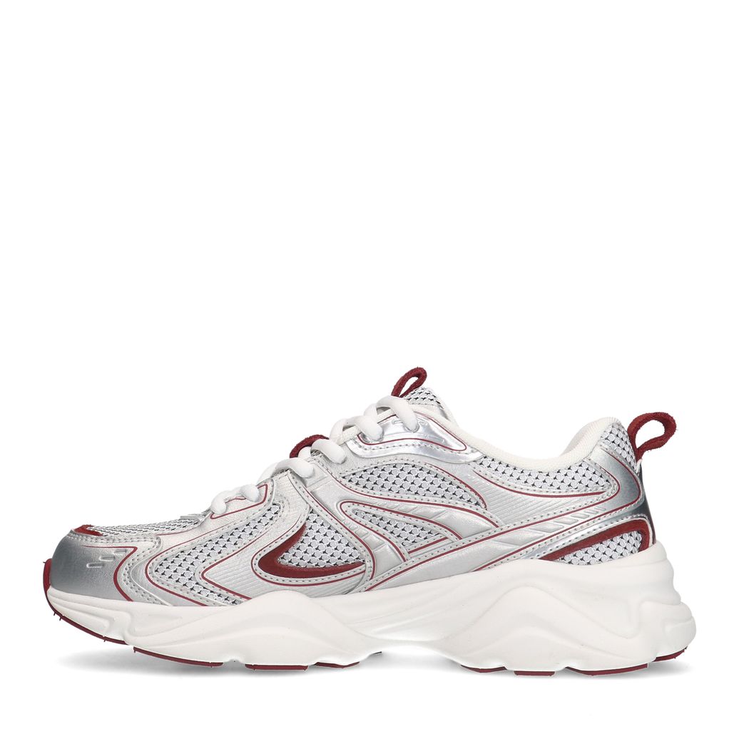 Zilveren metallic sneakers met rode details
