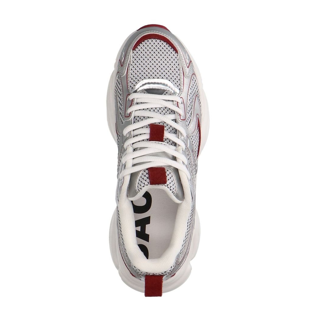 Zilveren metallic sneakers met rode details