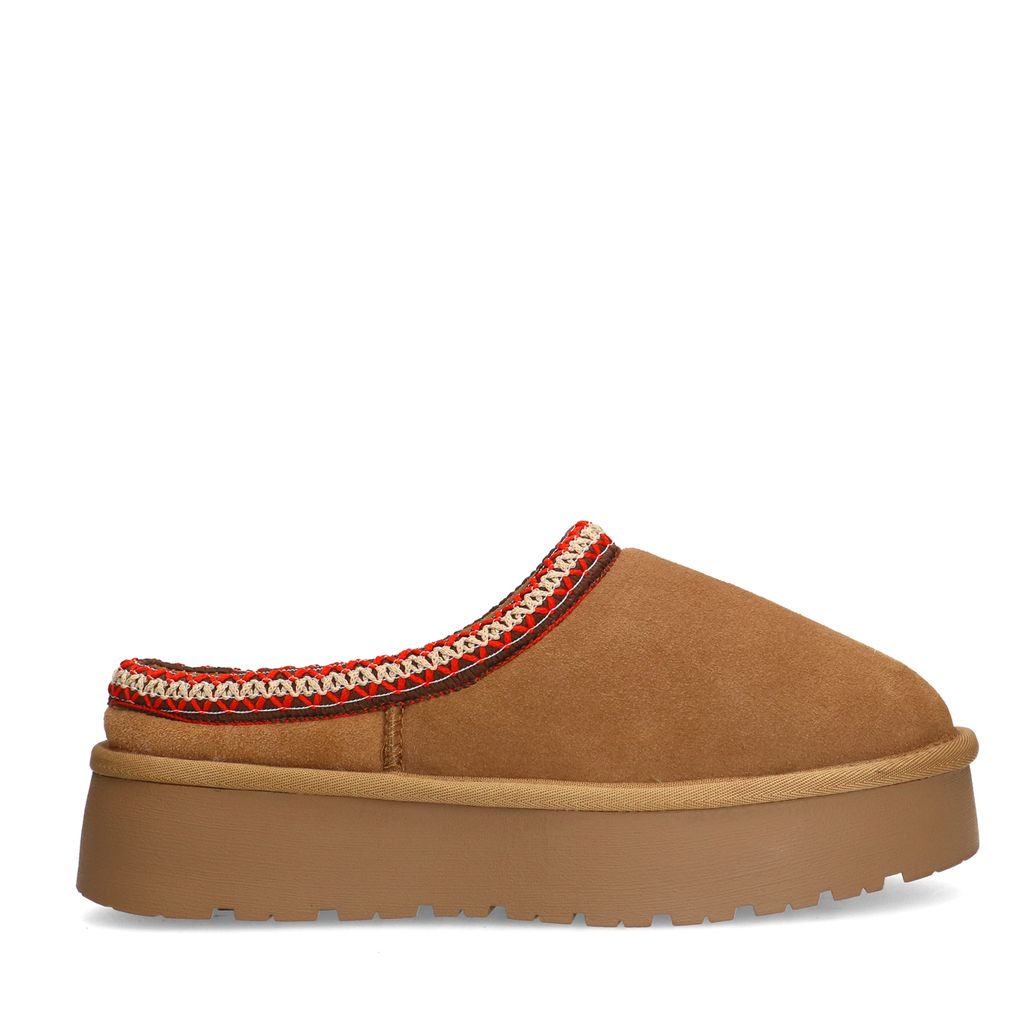 Braune Veloursleder-Slipper mit Wolle