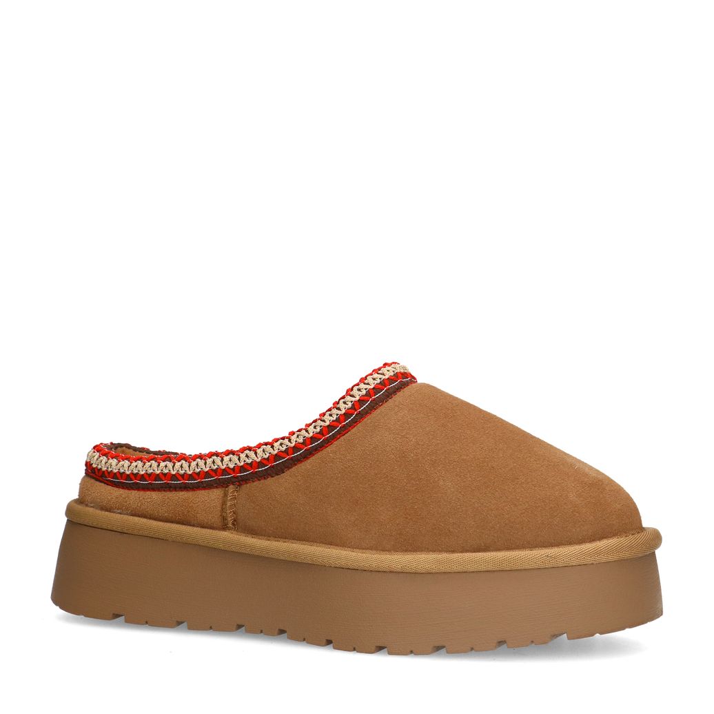 Braune Veloursleder-Slipper mit Wolle