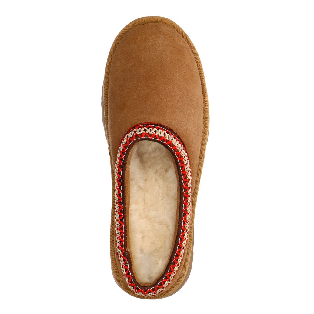 Braune Veloursleder-Slipper mit Wolle