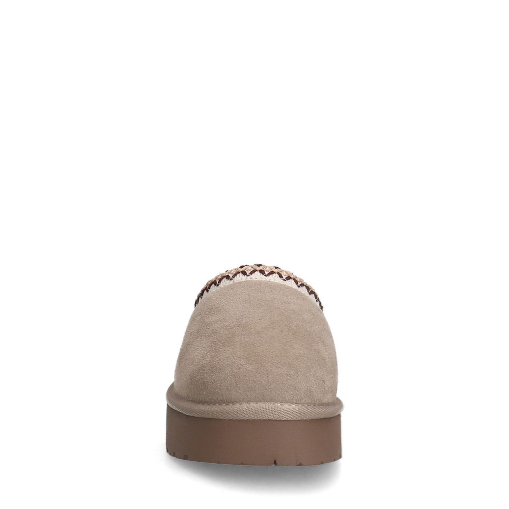Beige suède instappers met wol