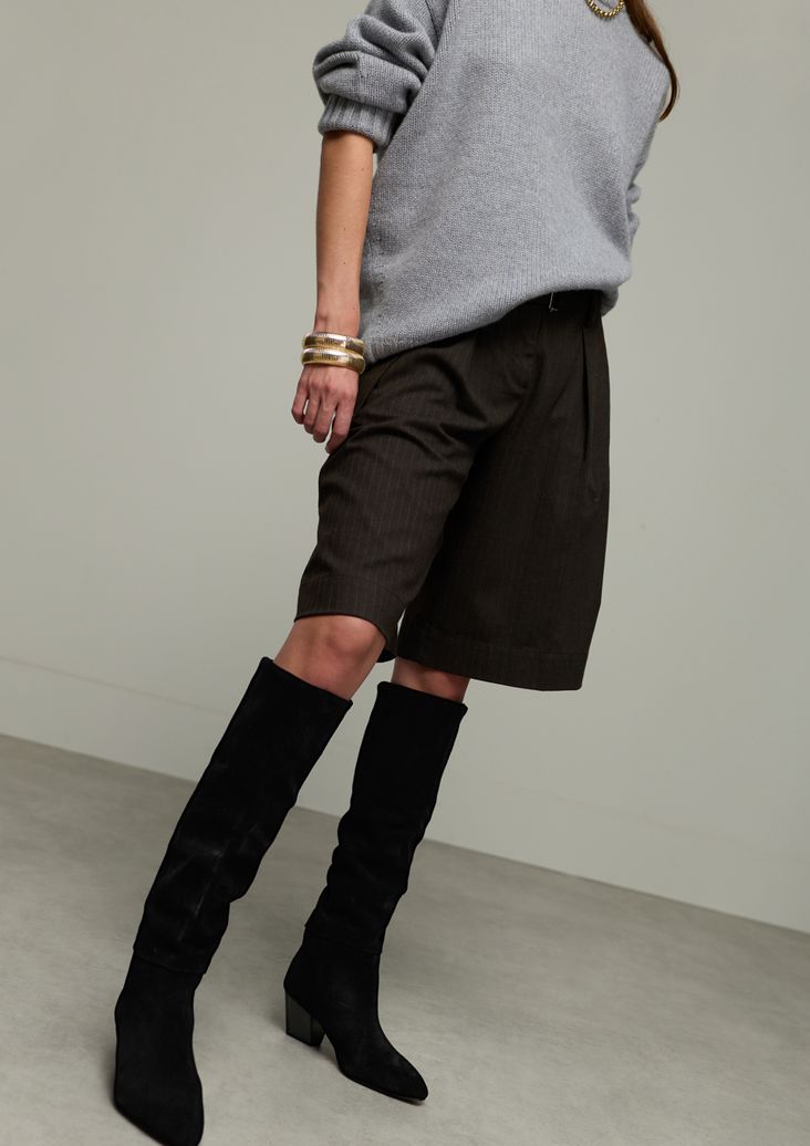Bottes hautes en daim à talon - noir