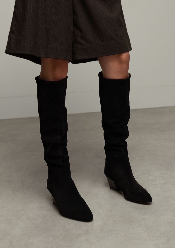 Bottes hautes en daim à talon - noir