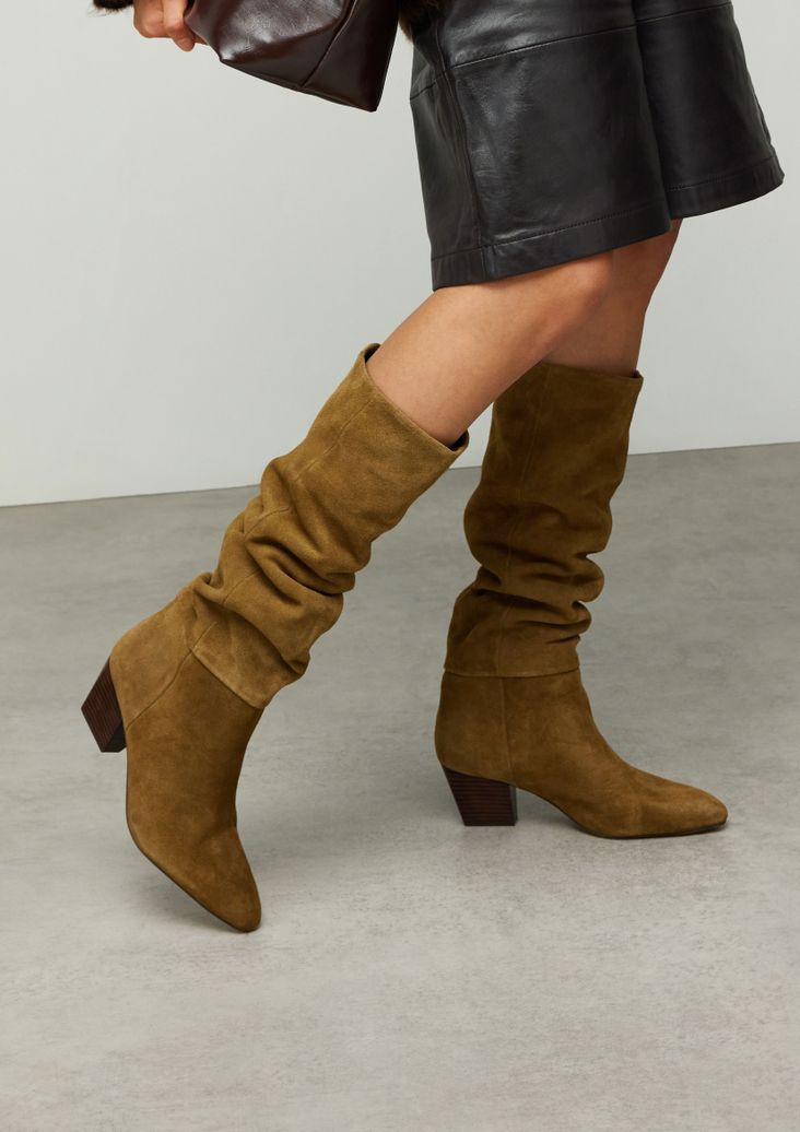 Bottes hautes en daim à talon - taupe