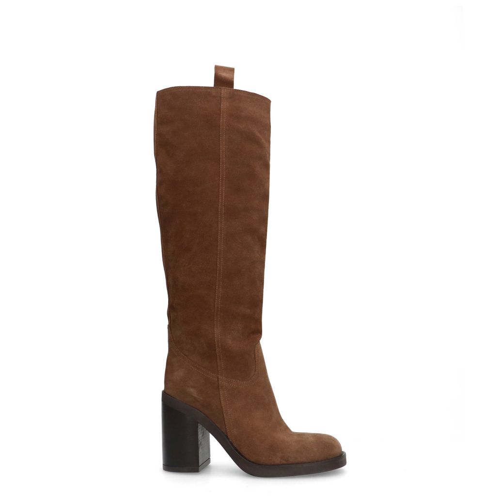 Bottes hautes en daim avec talon cubain - taupe