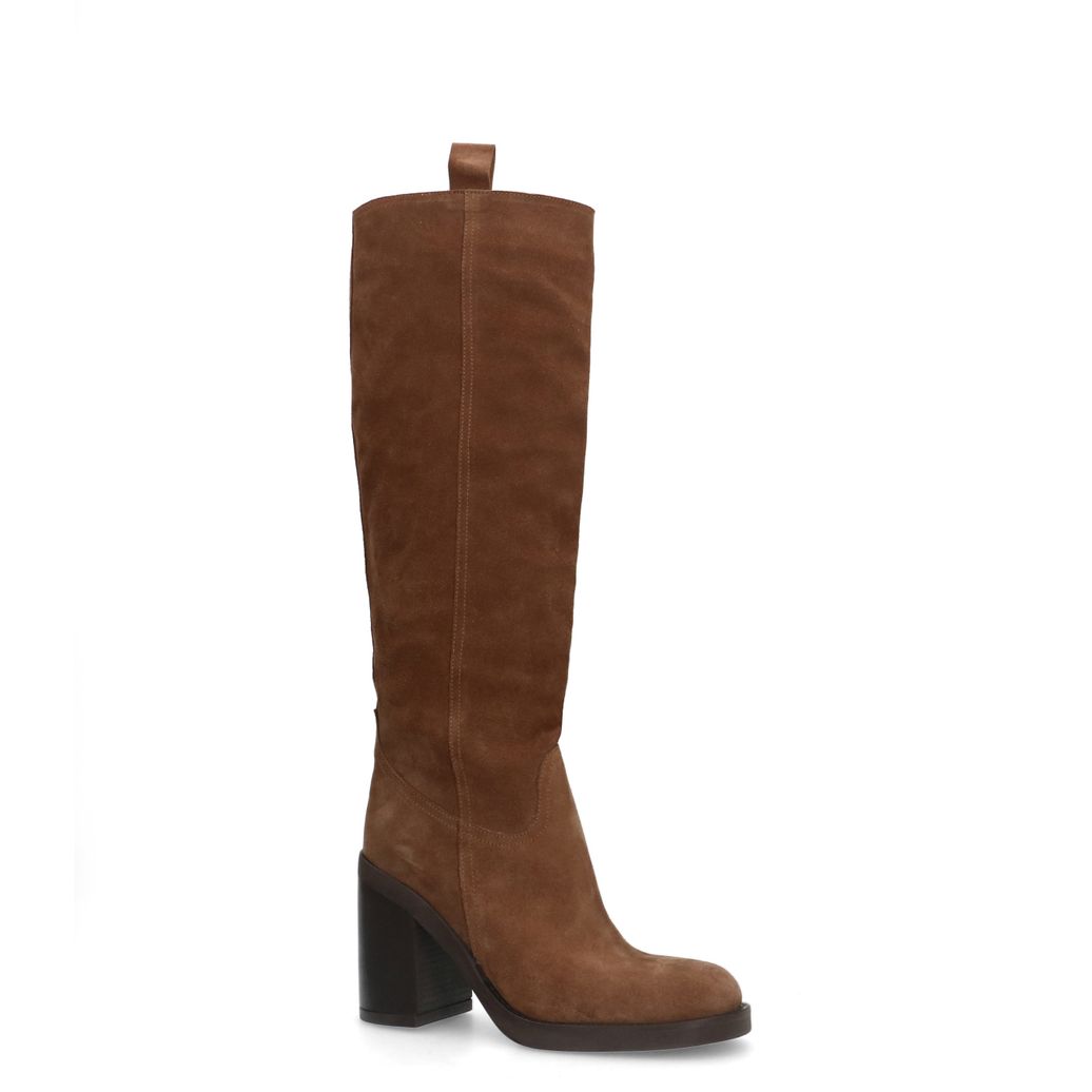 Bottes hautes en daim avec talon cubain - taupe