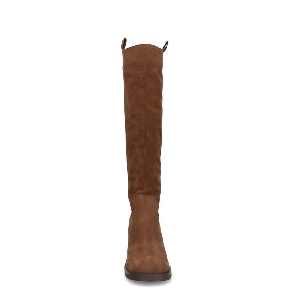 Bottes hautes en daim avec talon cubain - taupe