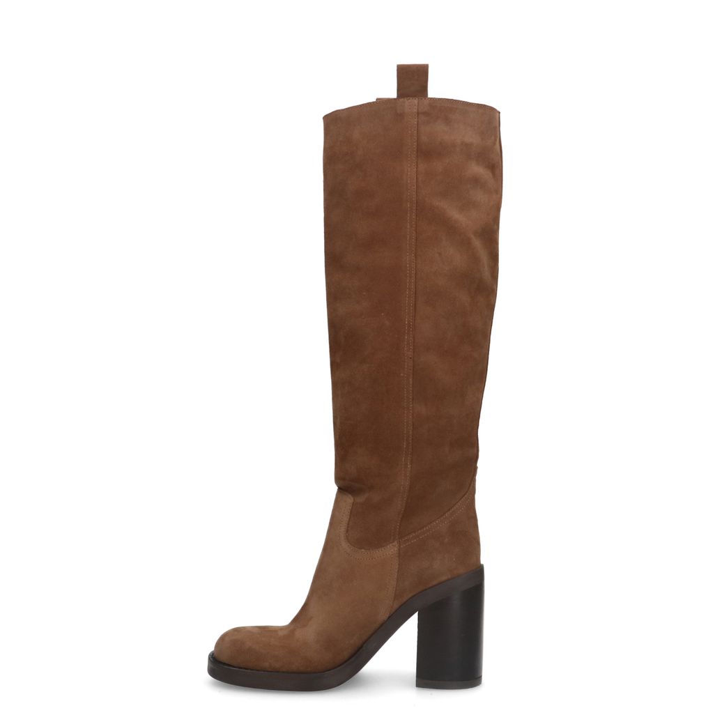 Bottes hautes en daim avec talon cubain - taupe