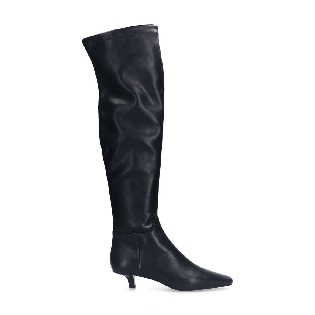 Schwarze Stretch-Stiefel mit Kitten Heel