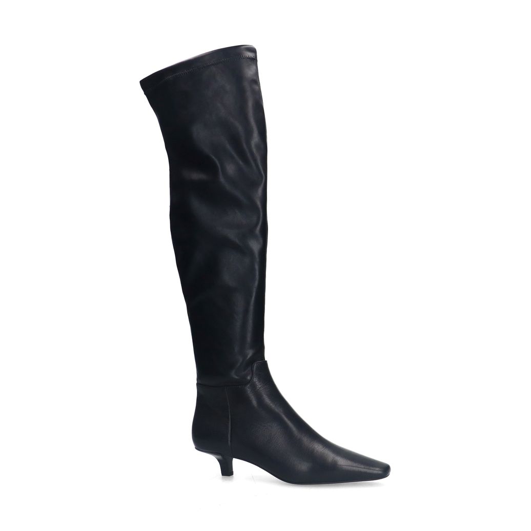 Zwarte hoge stretch laarzen met kitten heel