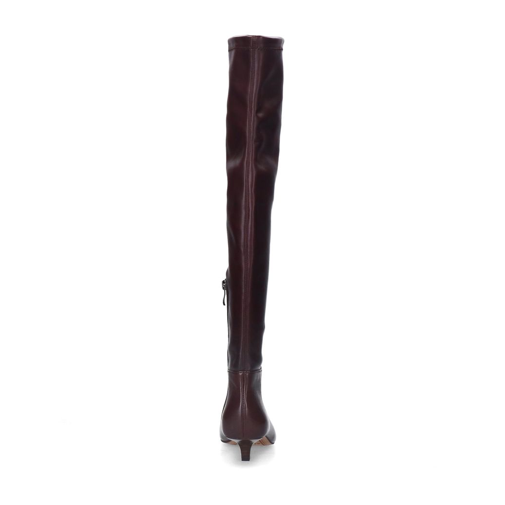 Bordeauxrote Stretch-Stiefel mit Kitten Heel