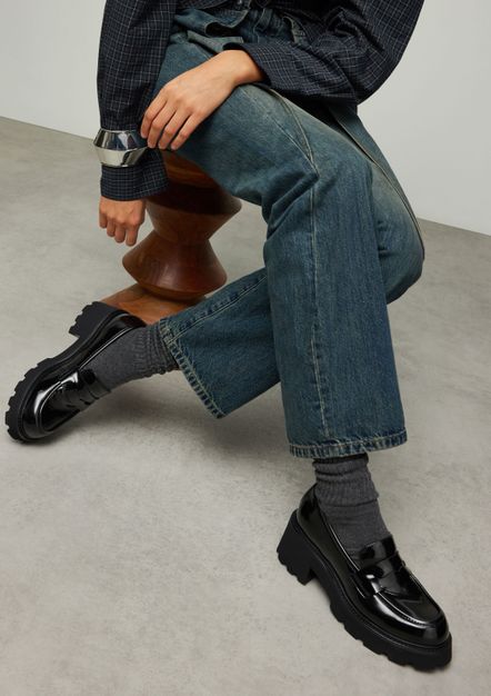 Zwarte leren chunky loafers