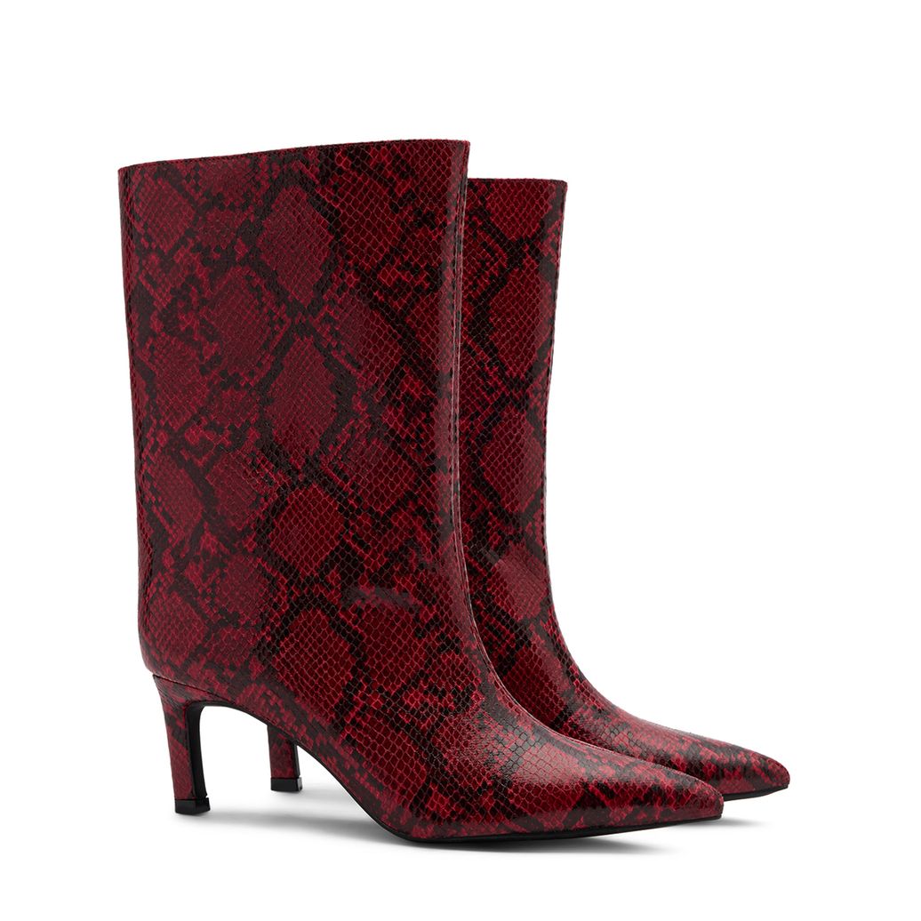 Bottines serpent à talon - rouge