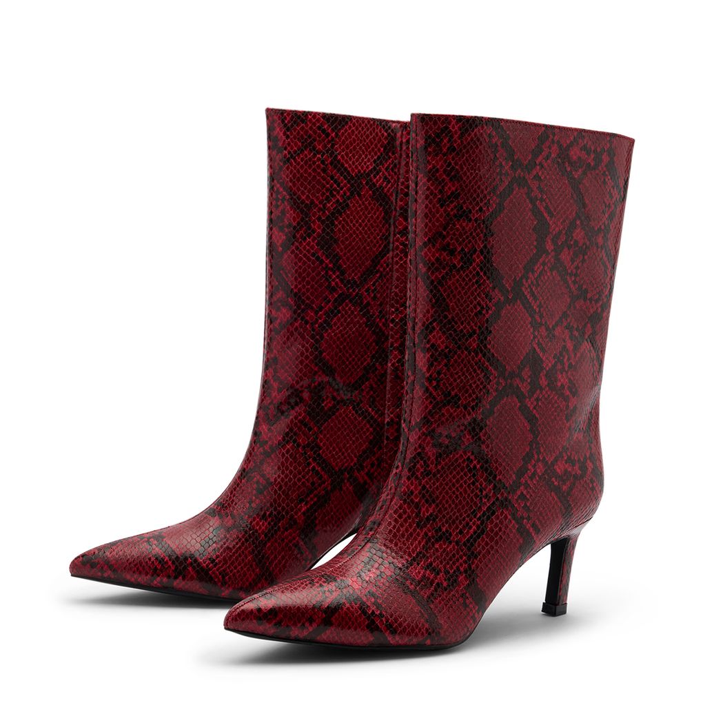 Bottines serpent à talon - rouge