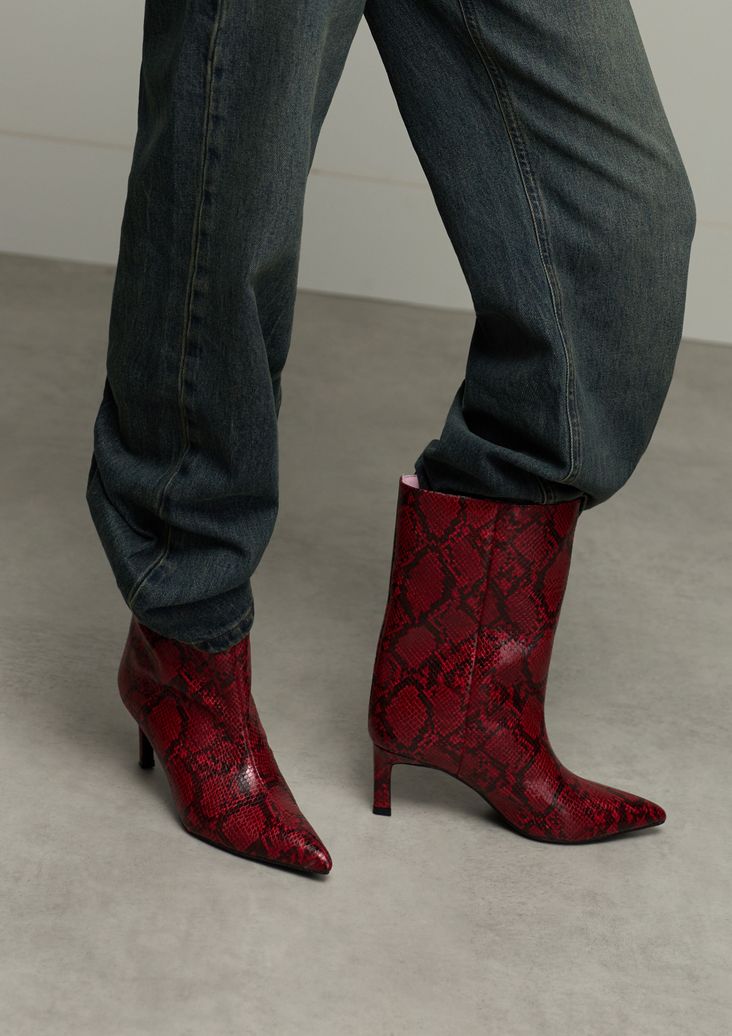 Bottines serpent à talon - rouge