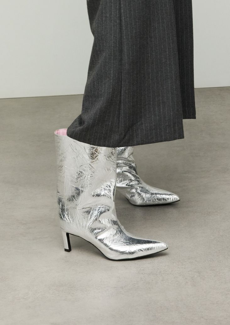 Bottines métallisées à talon - argenté