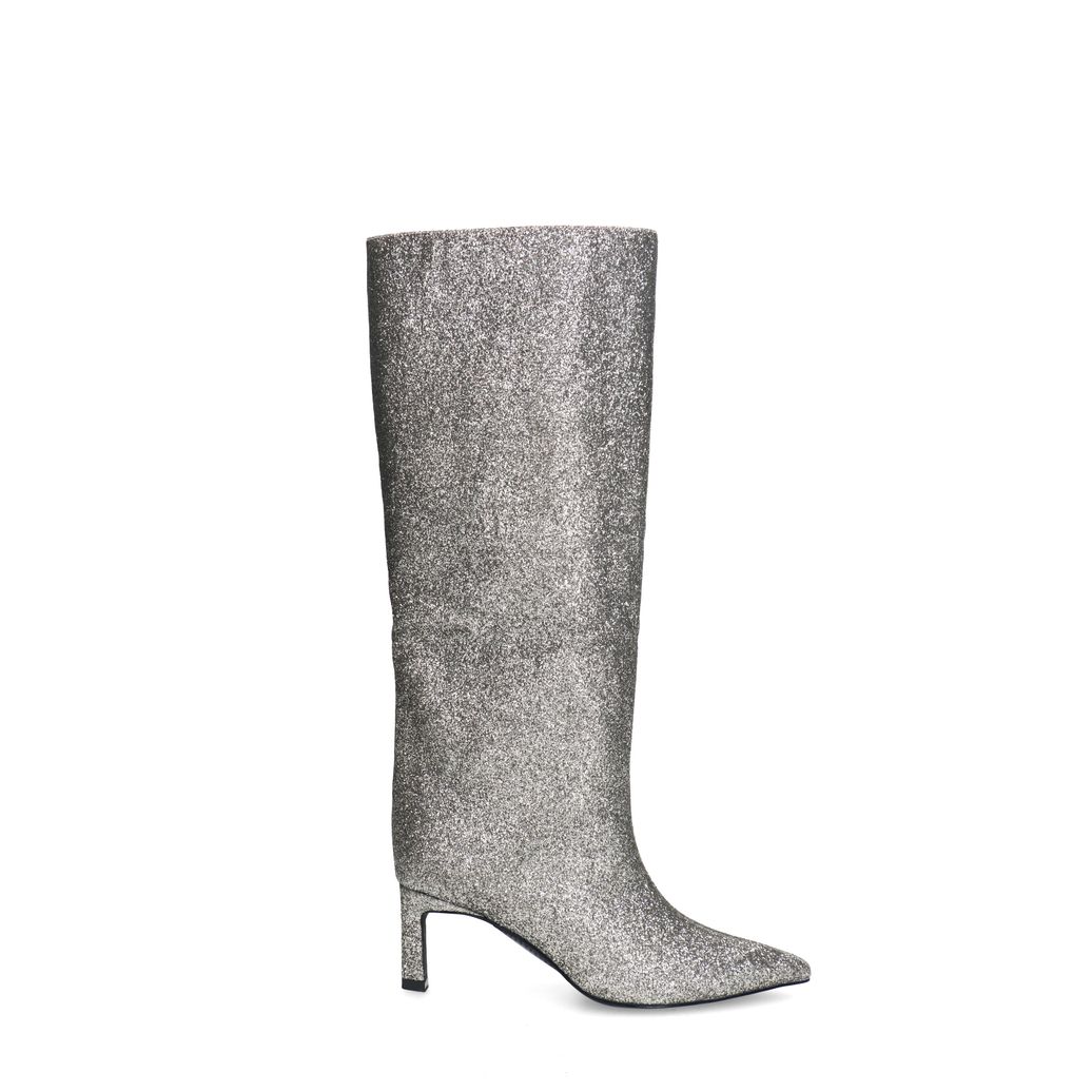 Zilveren hoge glitter laarzen met hak