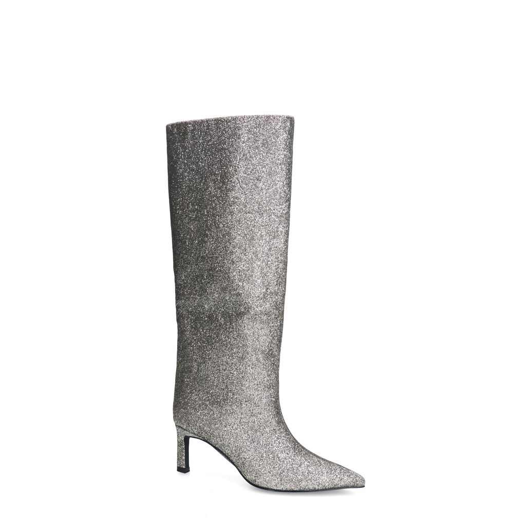 Zilveren hoge glitter laarzen met hak