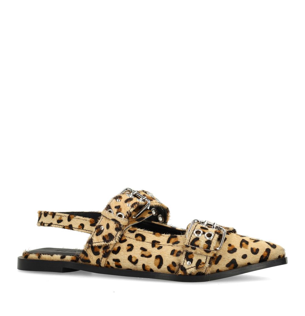 Slingbacks mit Schnallen und Leoprint
