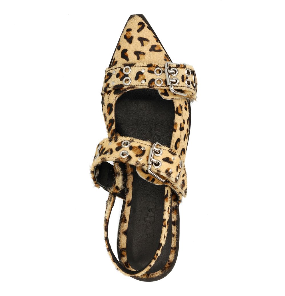 Slingbacks mit Schnallen und Leoprint