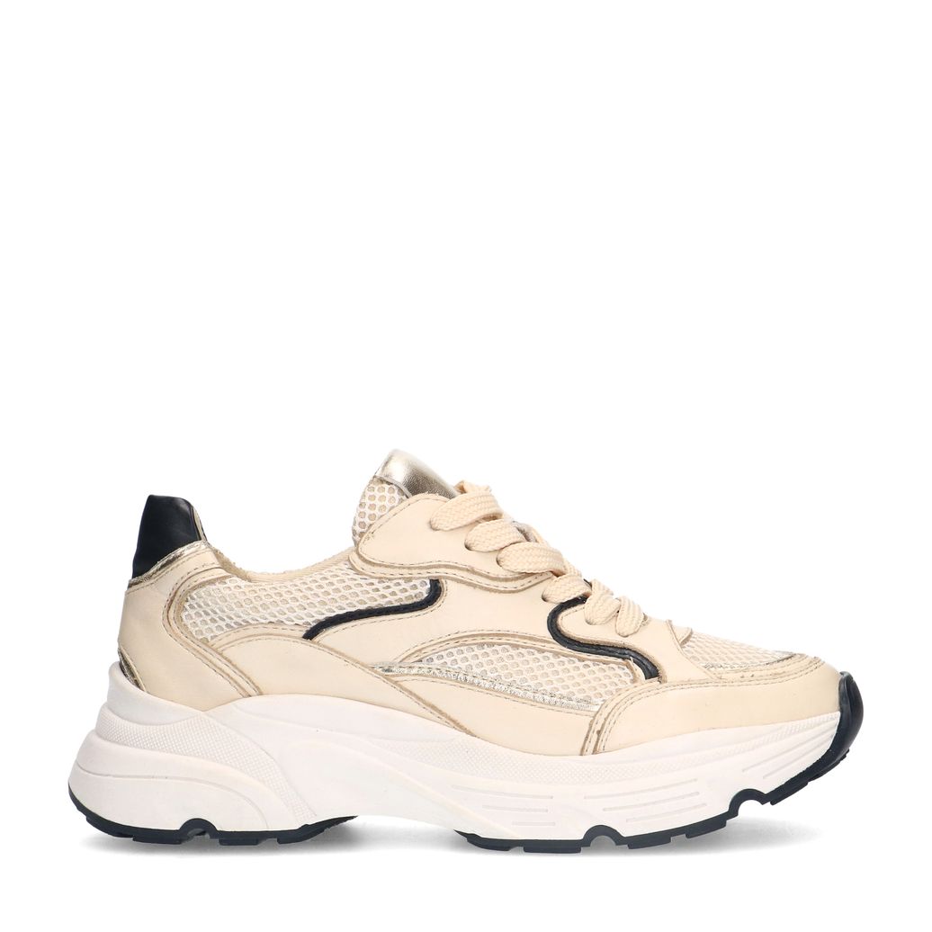 Baskets en cuir avec détails dorés - beige