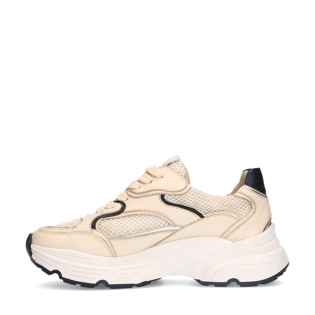 Beige leren sneakers met gouden details