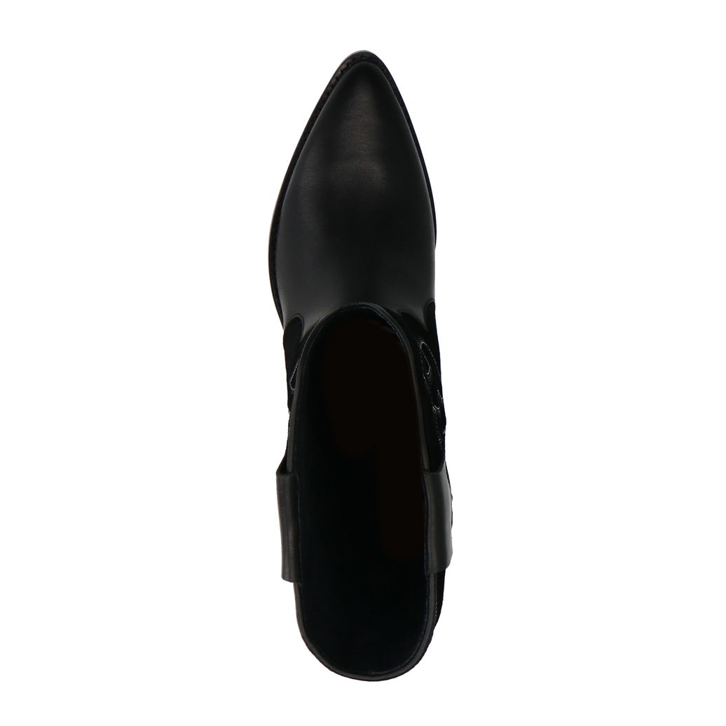 Schwarze Leder-Cowboystiefeletten mit Veloursleder-Details