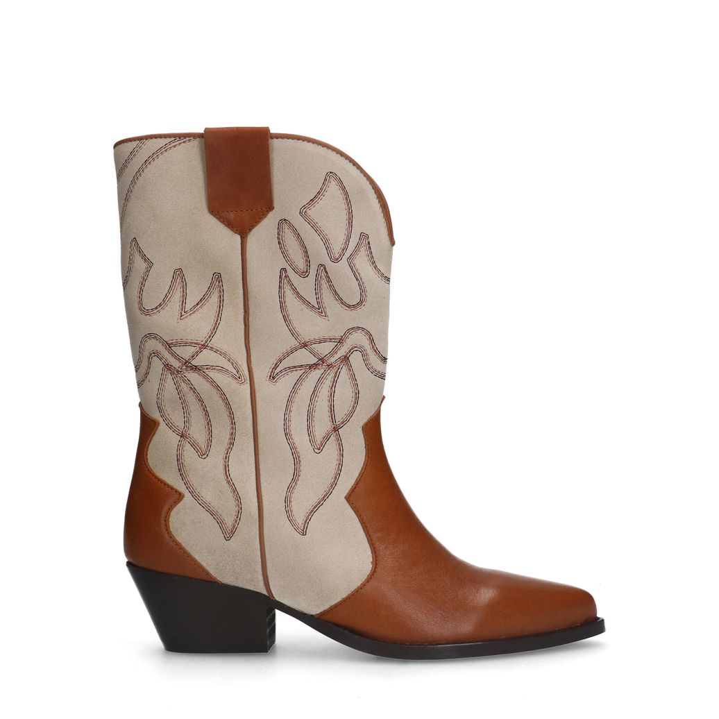 Santiags en cuir avec détails en daim - cognac