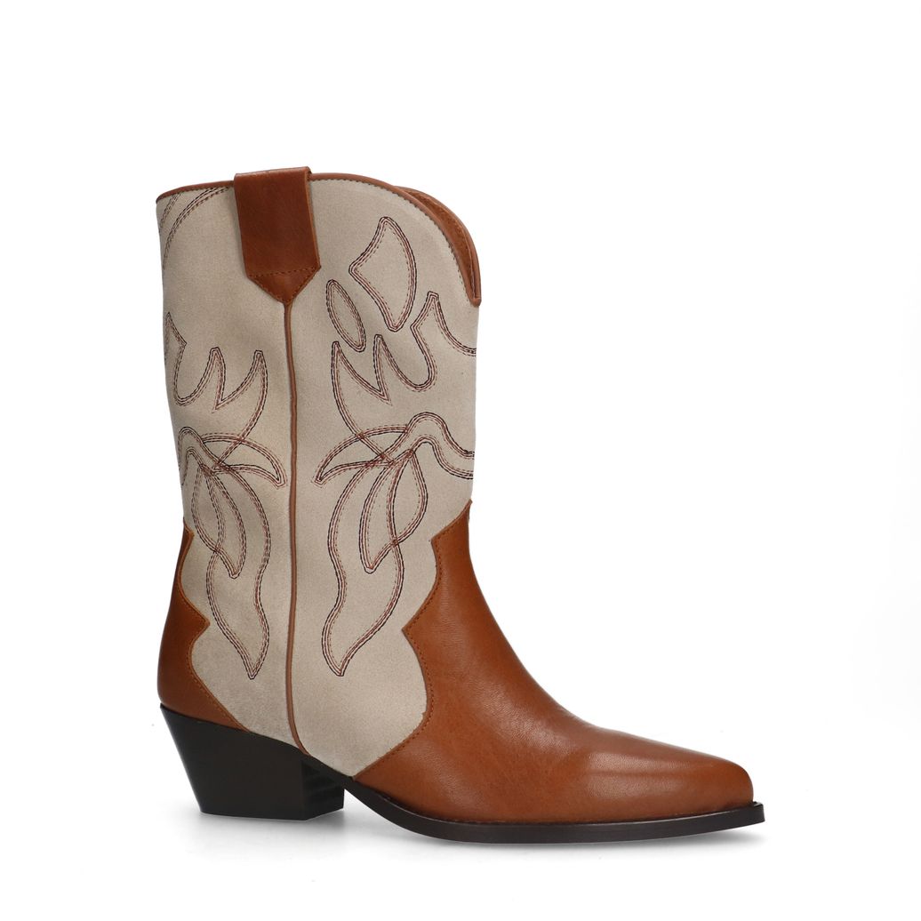 Santiags en cuir avec détails en daim - cognac
