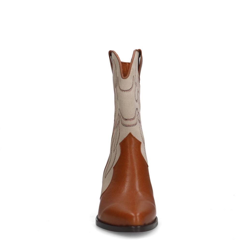 Santiags en cuir avec détails en daim - cognac