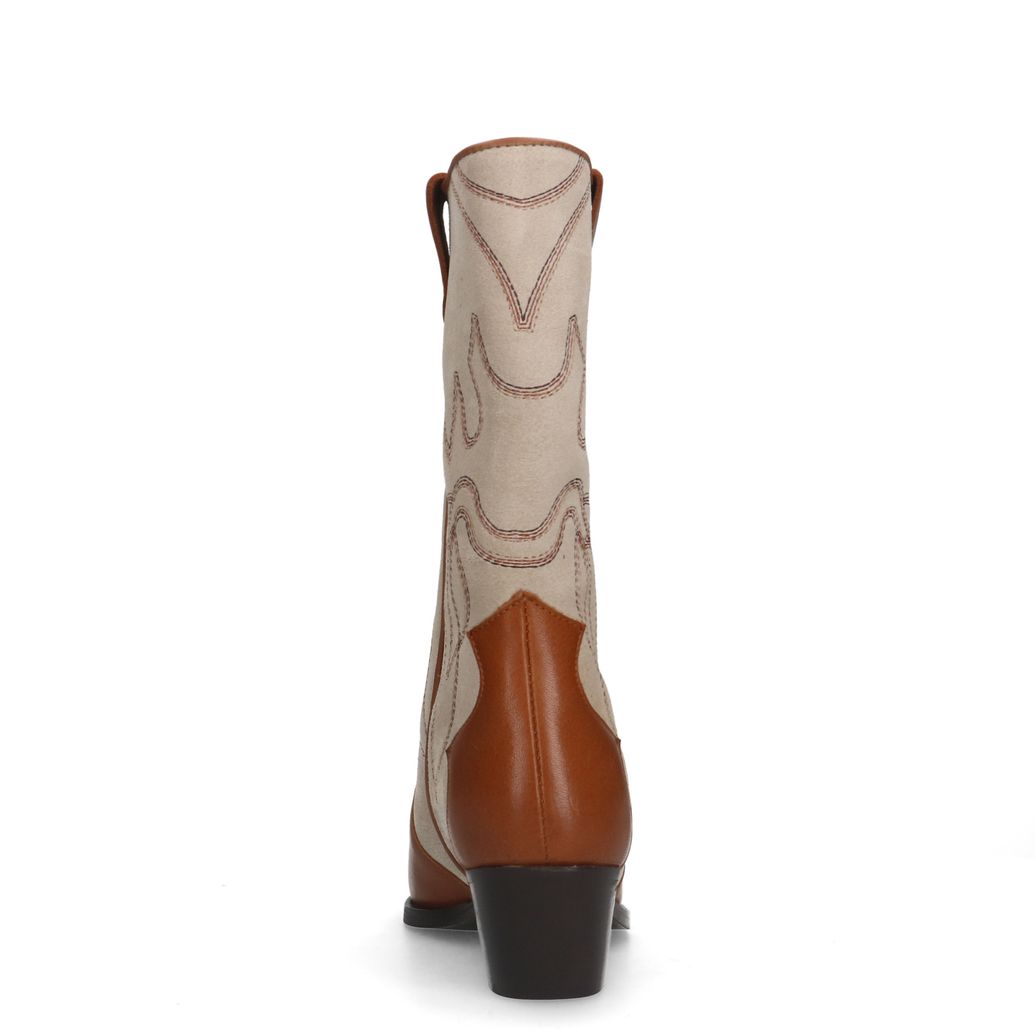 Santiags en cuir avec détails en daim - cognac