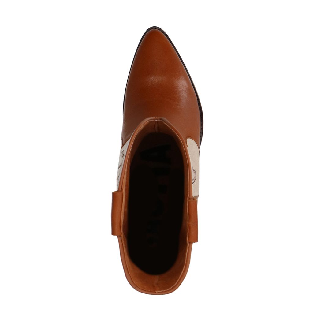 Santiags en cuir avec détails en daim - cognac