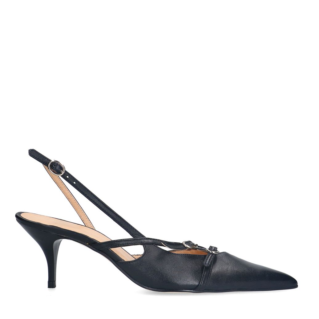 Zwarte leren slingbacks met gespen
