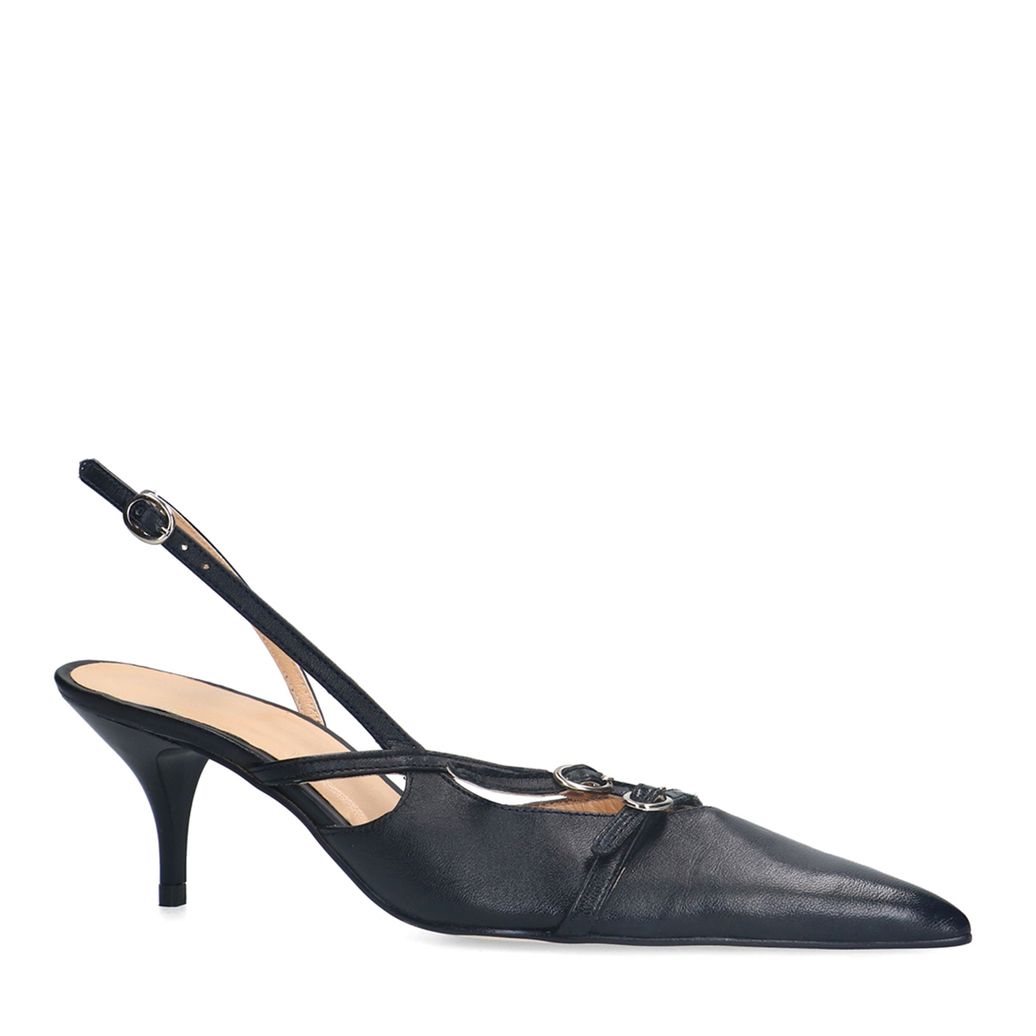 Zwarte leren slingbacks met gespen