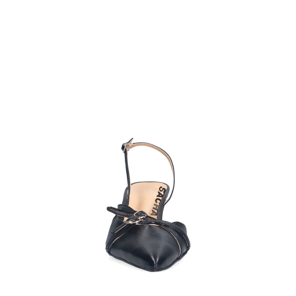 Zwarte leren slingbacks met gespen