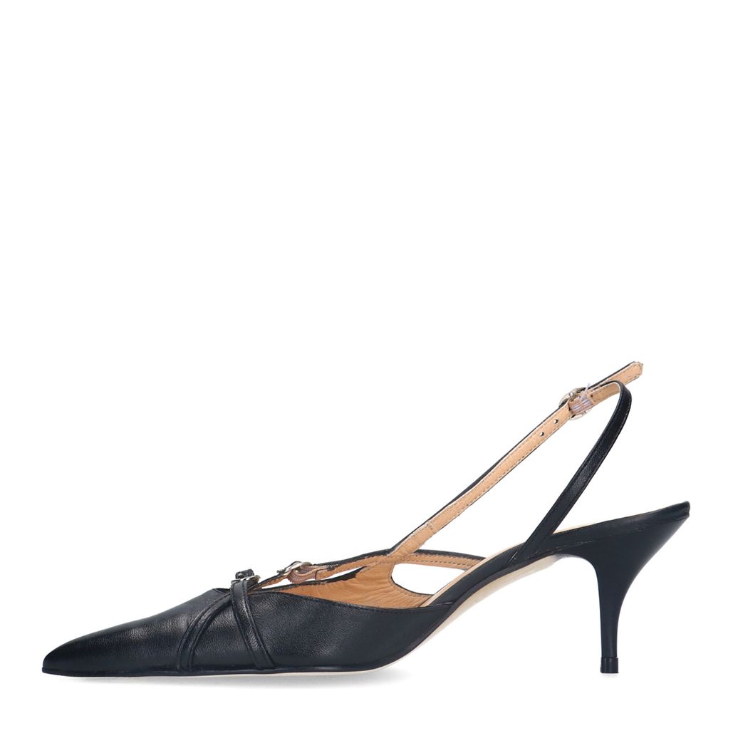 Zwarte leren slingbacks met gespen