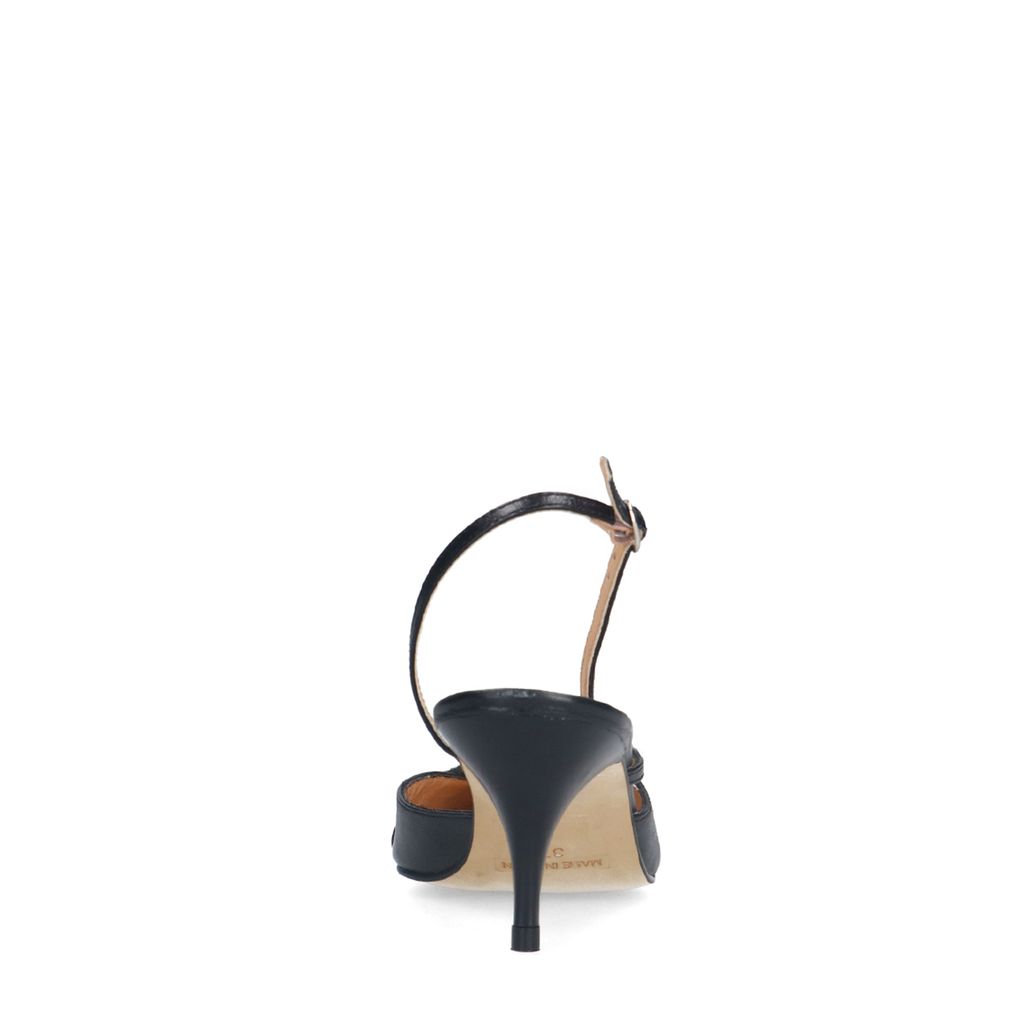 Zwarte leren slingbacks met gespen