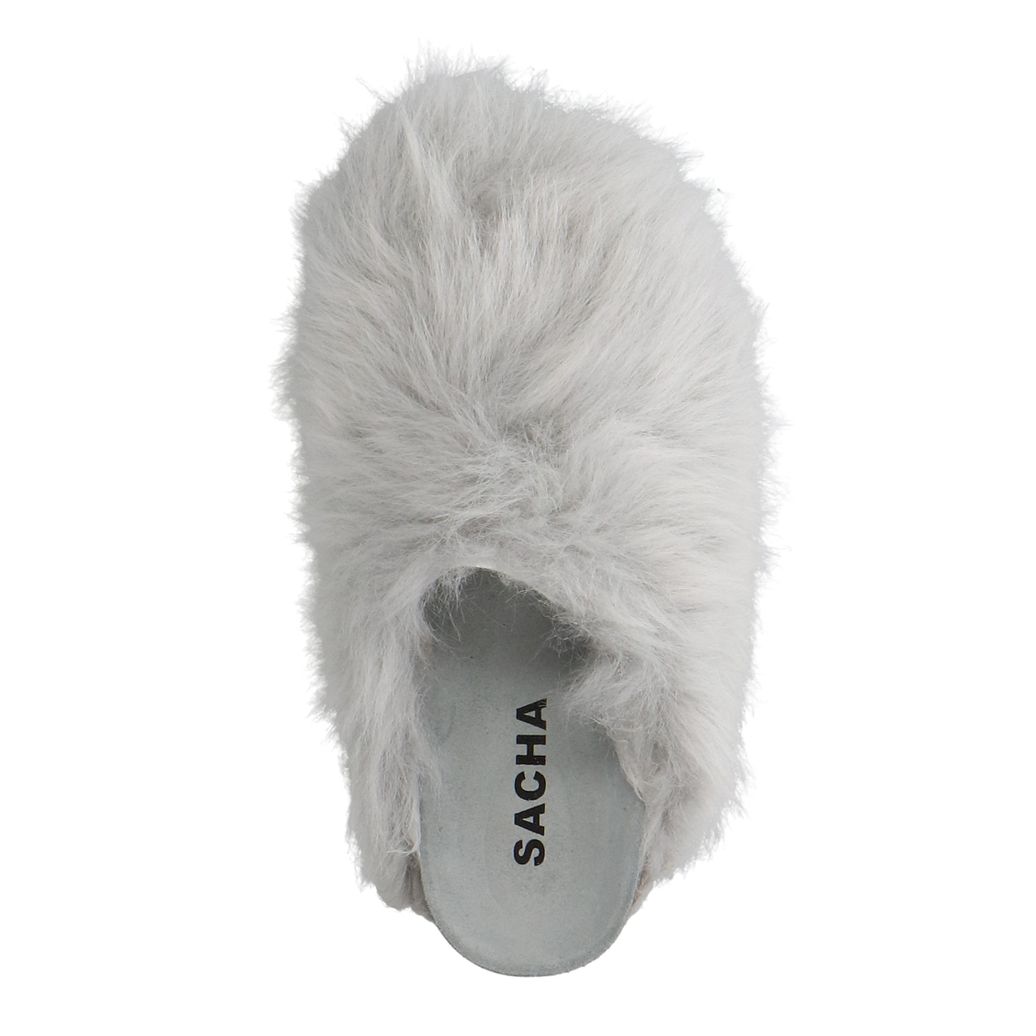 Lichtblauwe fluffy clogs