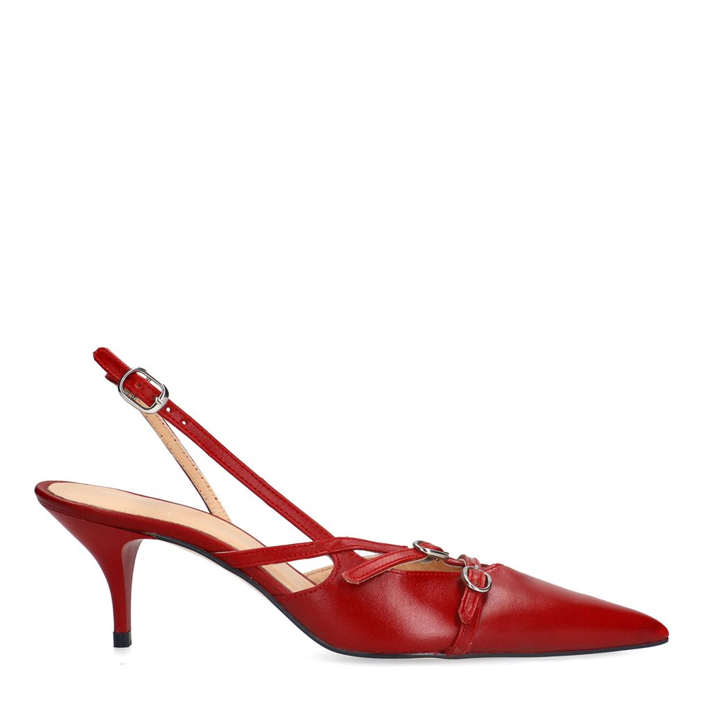 Rote Leder-Slingbacks mit Schnallen