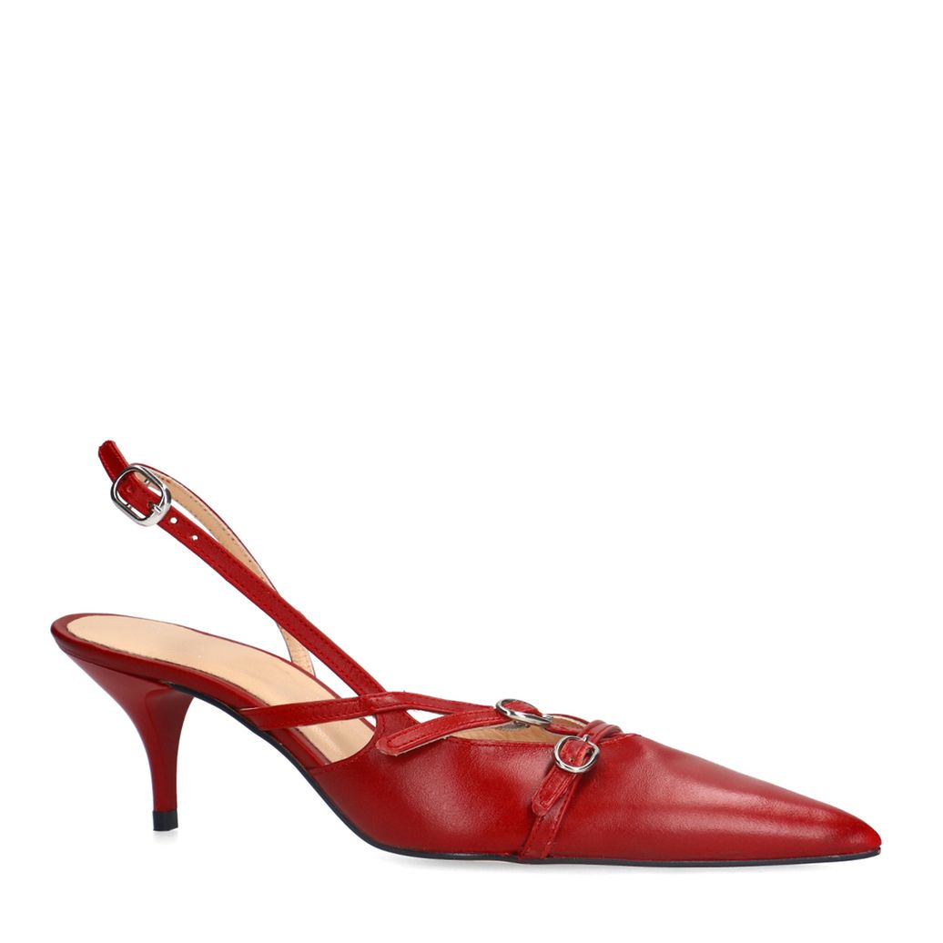 Rote Leder-Slingbacks mit Schnallen