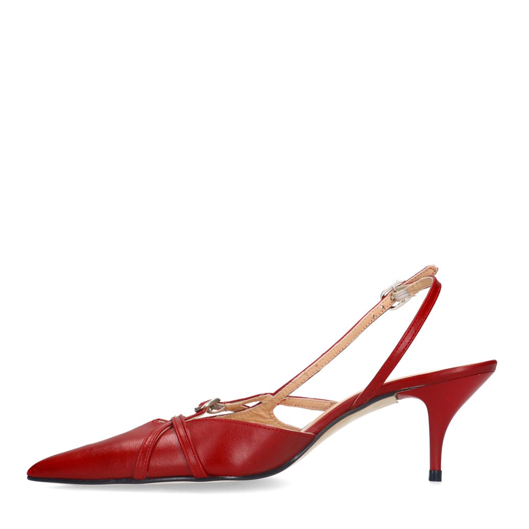 Rote Leder-Slingbacks mit Schnallen