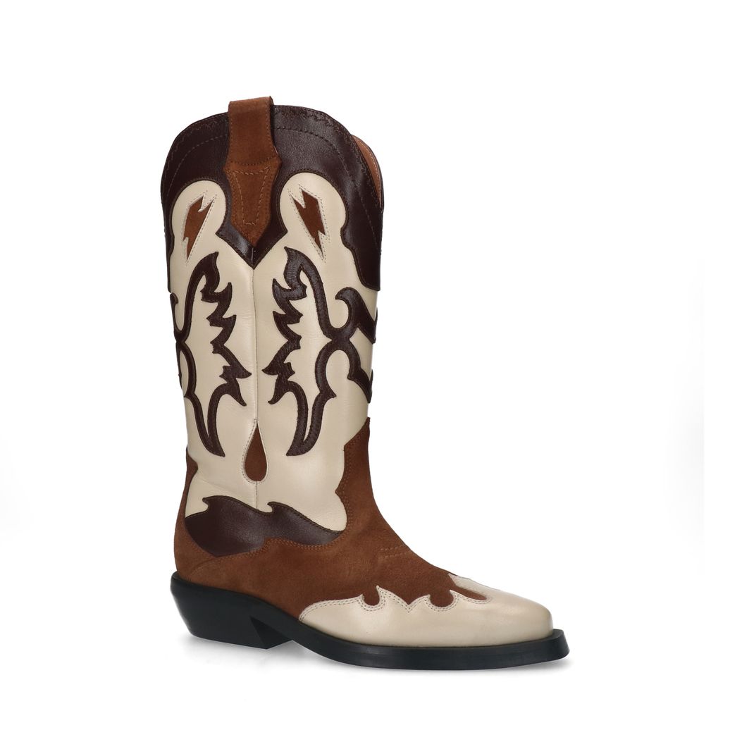 Cognacfarbene Leder-Cowboystiefel mit Stickerei