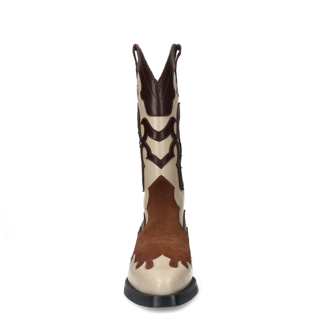 Cognac leren cowboylaarzen met sierstiksels