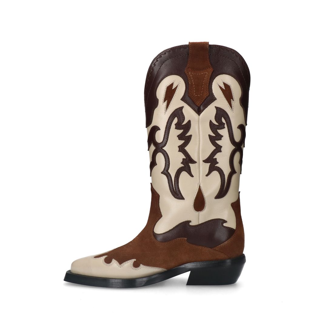 Cognacfarbene Leder-Cowboystiefel mit Stickerei