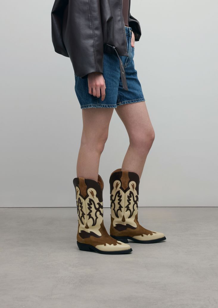 Cognac leren cowboylaarzen met sierstiksels