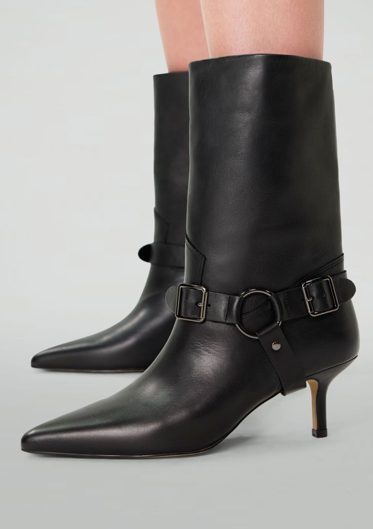 Bottines à talon et boucle en cuir - noir