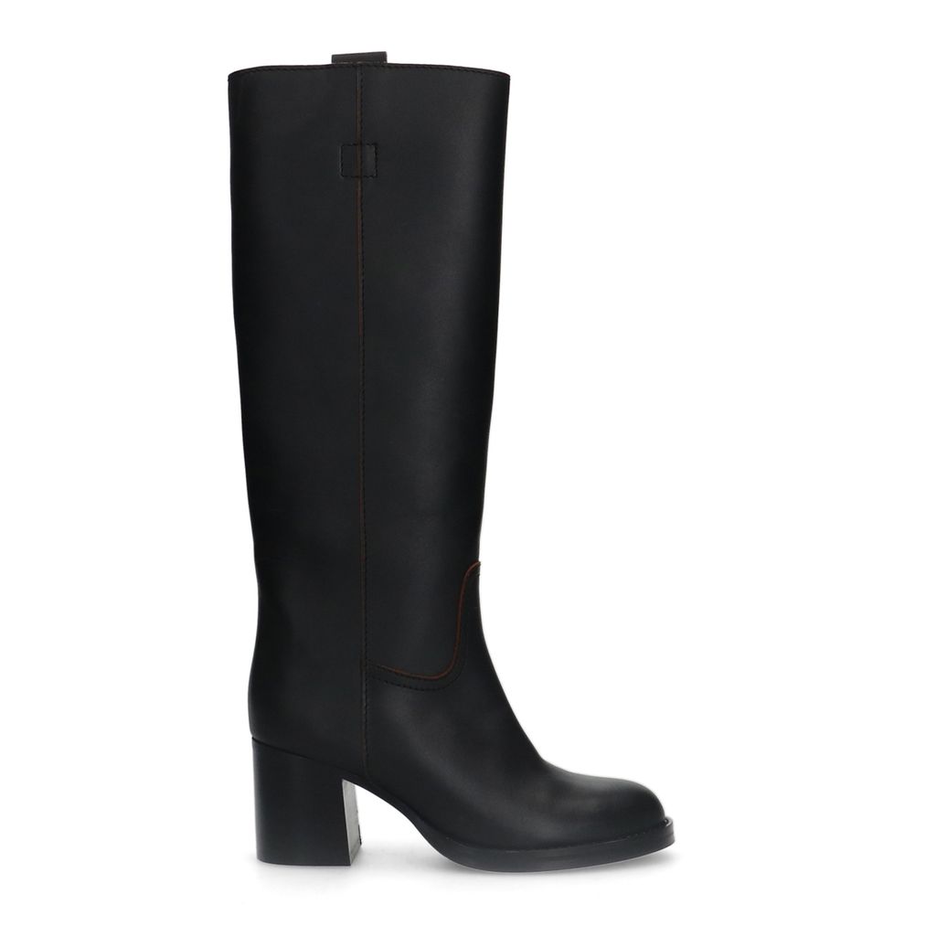 Schwarze Lederstiefel mit Absatz