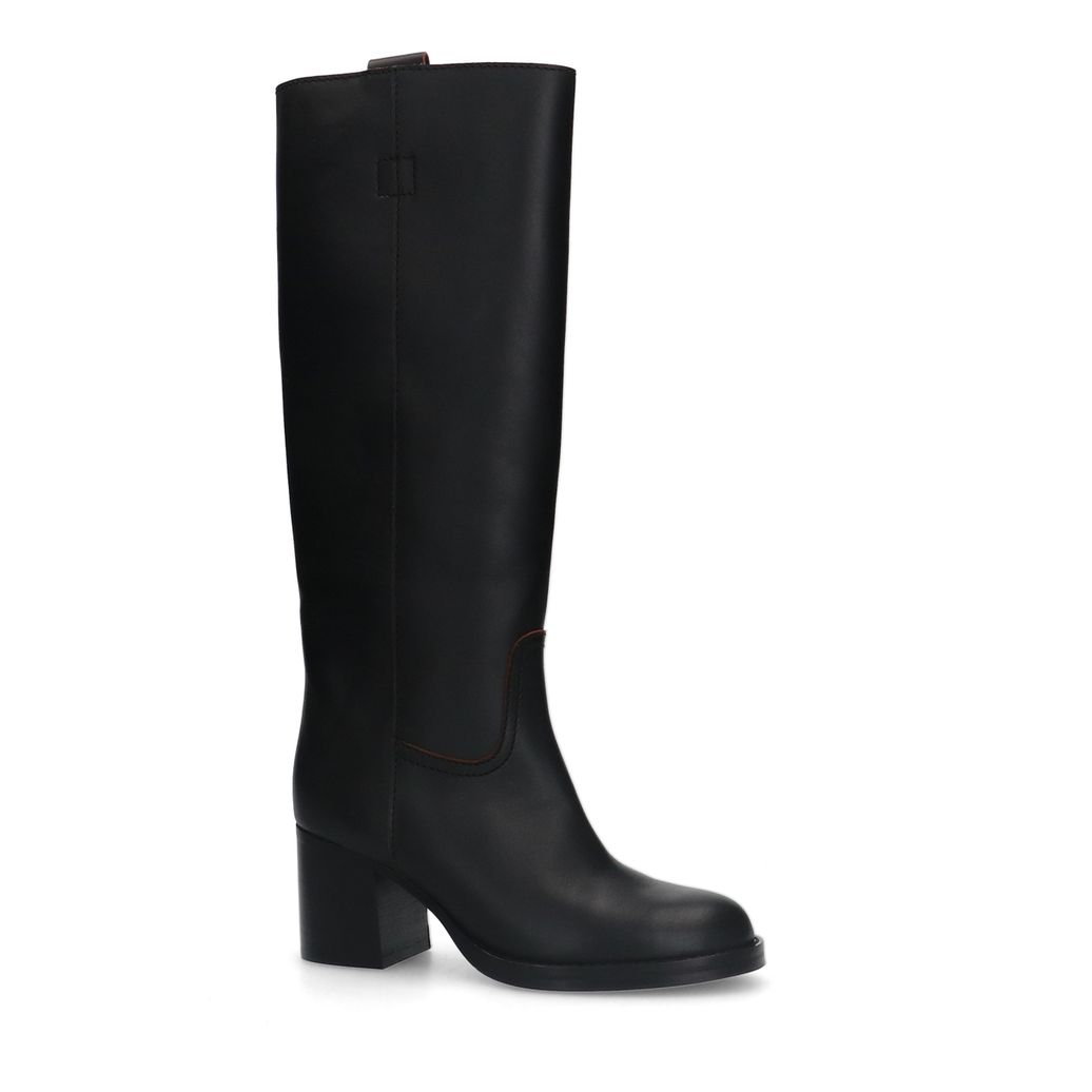 Schwarze Lederstiefel mit Absatz