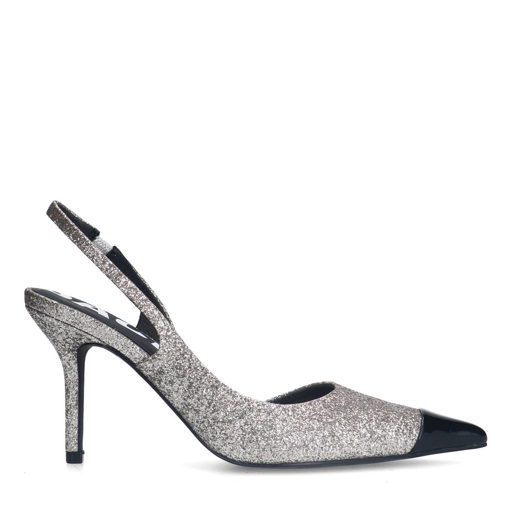 Silberfarbene Slingbackpumps aus Glitzer